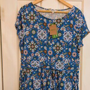Boden midi dress, blue floral/paisley, 14 US